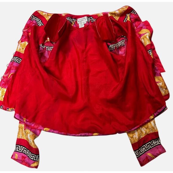 Vintage 100% Silk Floral Patterned Button Up Light Soft Jacket Vibrant Pink Gold - Picture 7 of 15